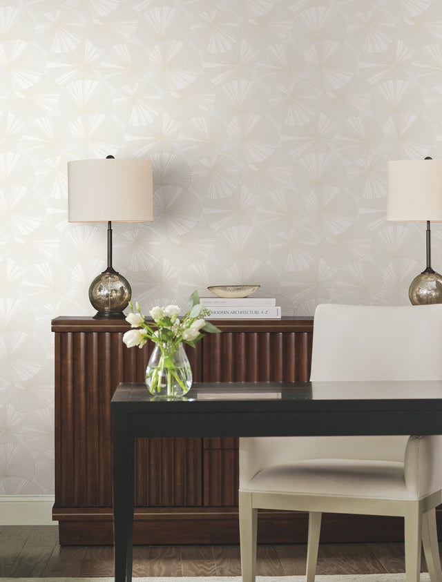 Layered White Lily Pads White Wallpaper with Metallic Botanical Tropical Style - York NT6112