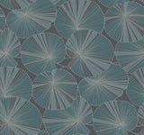 Layered Deep Blue Lily Pads Wallpaper with Tropical Botanical Pattern - York NT6113