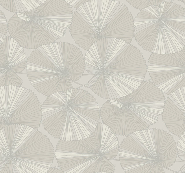 Layered Grey Lily Pads Wallpaper with Botanical Tropical Motif - York NT6114