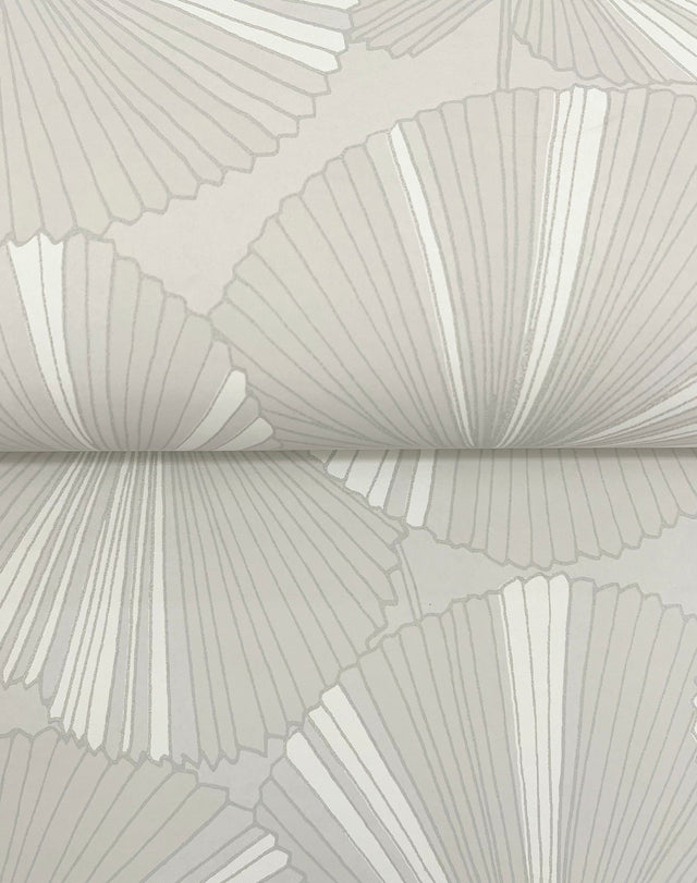 Layered Grey Lily Pads Wallpaper with Botanical Tropical Motif - York NT6114