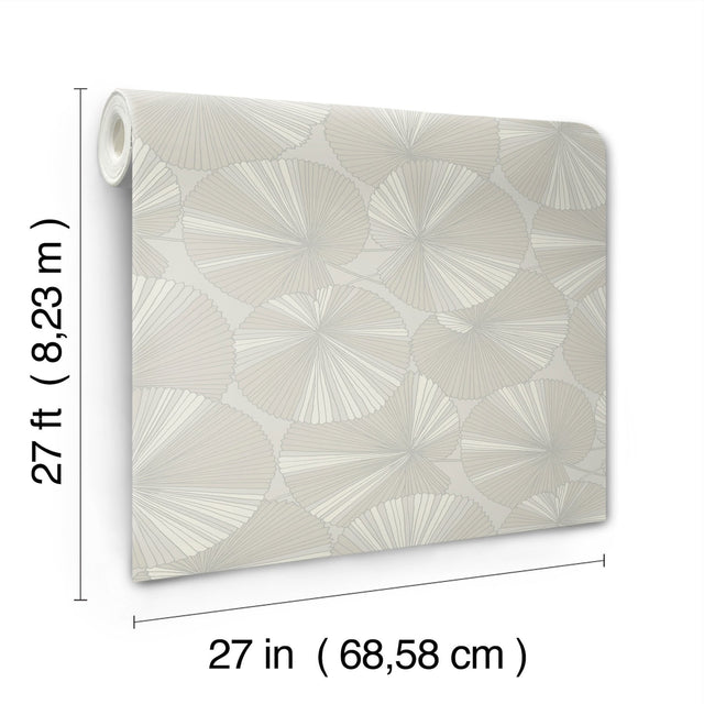 Layered Grey Lily Pads Wallpaper with Botanical Tropical Motif - York NT6114