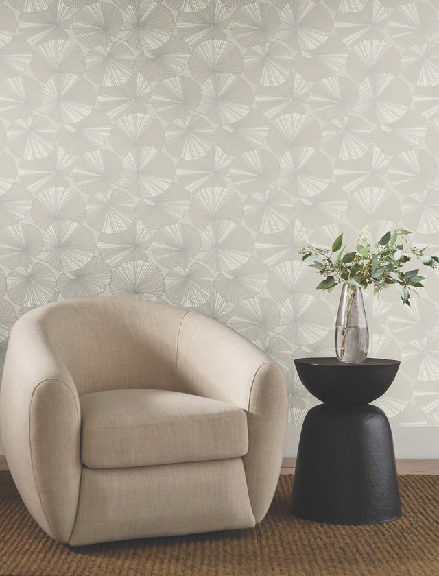 Layered Grey Lily Pads Wallpaper with Botanical Tropical Motif - York NT6114