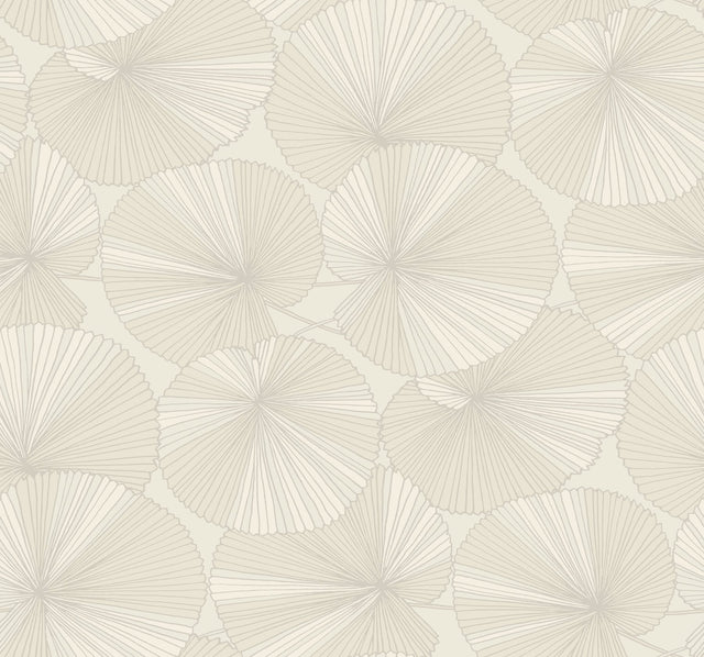 Layered Cream Lily Pads Wallpaper with Botanical Tropical Motif - York NT6115