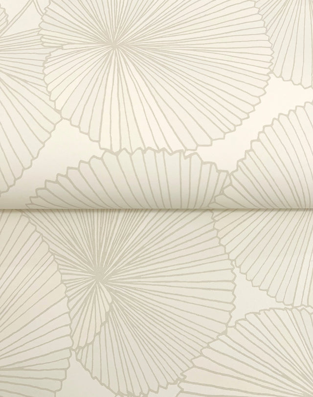 Layered Cream Lily Pads Wallpaper with Botanical Tropical Motif - York NT6115