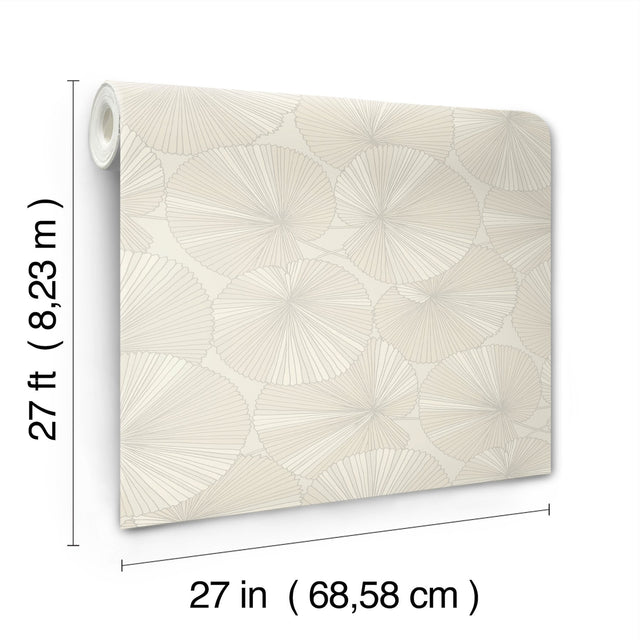 Layered Cream Lily Pads Wallpaper with Botanical Tropical Motif - York NT6115