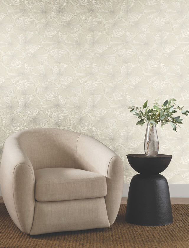 Layered Cream Lily Pads Wallpaper with Botanical Tropical Motif - York NT6115