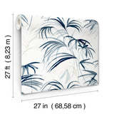 Inky Blue Palms Blue Wallpaper with Tropical Botanical Palm Pattern - York NT6122