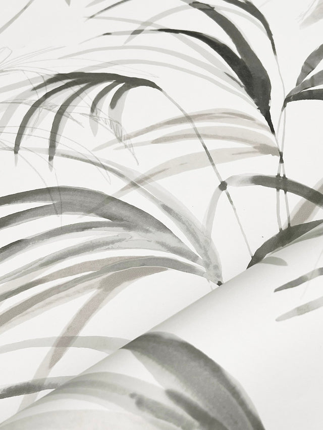 Inky Black Palms Black Wallpaper with Tropical Botanical Watercolor Motif - York NT6123