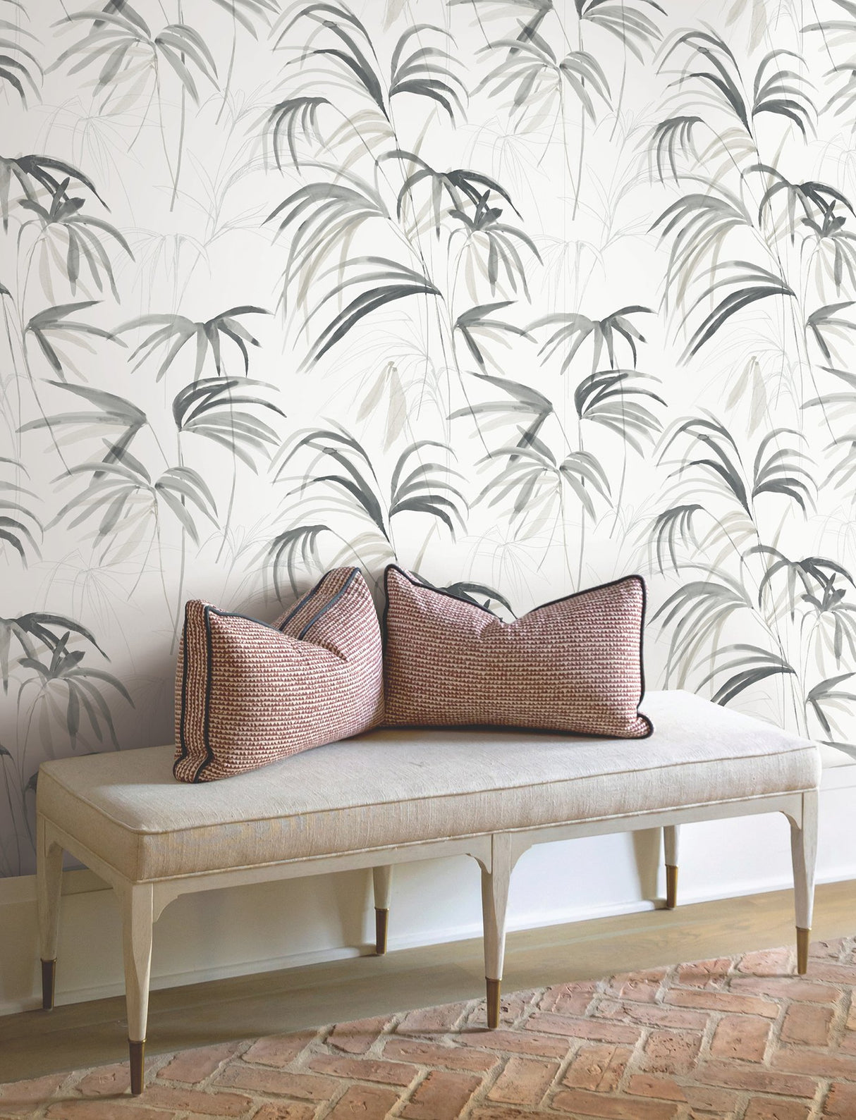 Inky Black Palms Black Wallpaper with Tropical Botanical Watercolor Motif - York NT6123