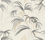 Inky Warm Neutral Palms Wallpaper with Tropical Botanical Palm Sketch - York NT6125