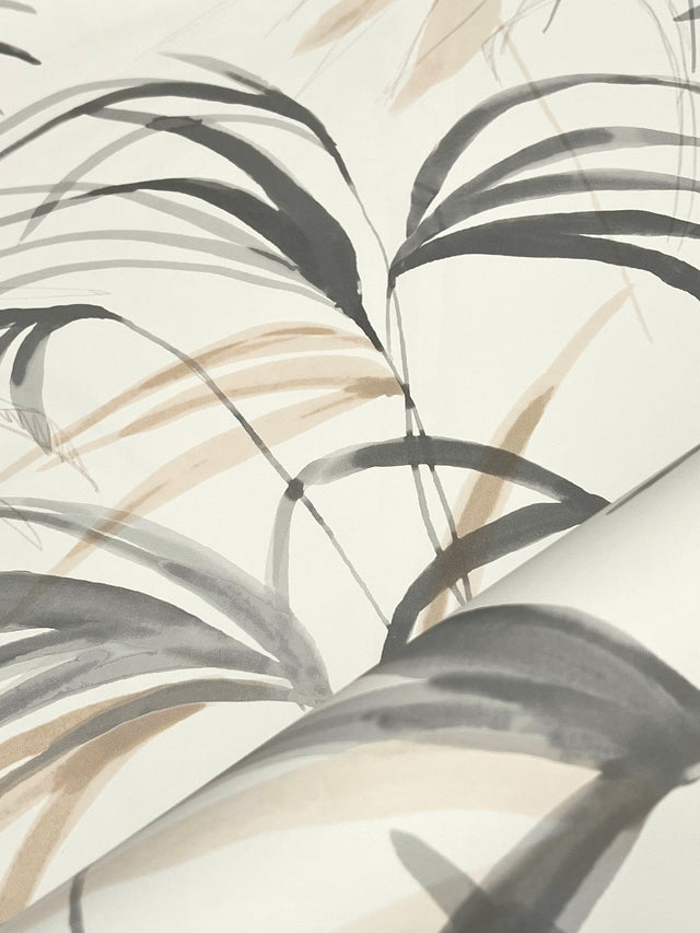 Inky Warm Neutral Palms Wallpaper with Tropical Botanical Palm Sketch - York NT6125