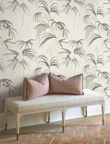 Inky Warm Neutral Palms Wallpaper with Tropical Botanical Palm Sketch - York NT6125