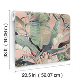 Tropical Cabana Coral Wallpaper with Tropical Banana Leaf Motif - York NT6132