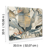 Tropical Cabana Plush Neutral Wallpaper with Tropical Banana Leaf Motif - York NT6133