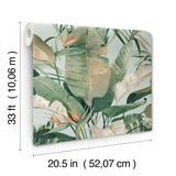 Tropical Spa Cabana Blue Wallpaper with Tropical Banana Leaf Motif - York NT6134