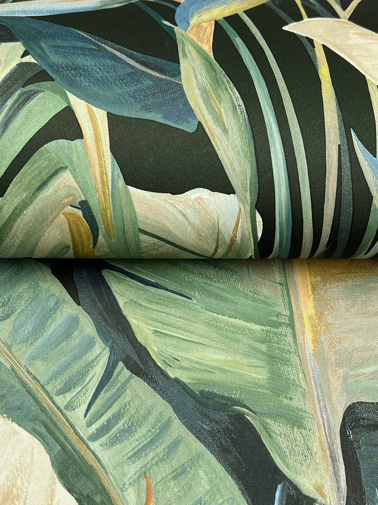 Tropical Green Cabana Wallpaper with Tropical Banana Leaf Motif - York NT6136