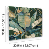Tropical Green Cabana Wallpaper with Tropical Banana Leaf Motif - York NT6136