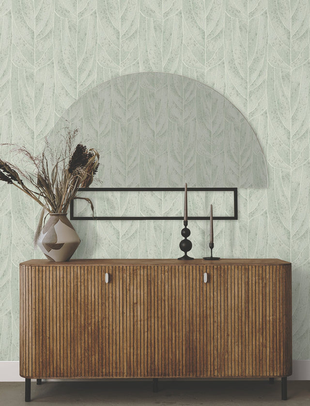 Dicot Spa Leaf Wallpaper with Raised Ink Botanical Eclectic Style - York NT6141