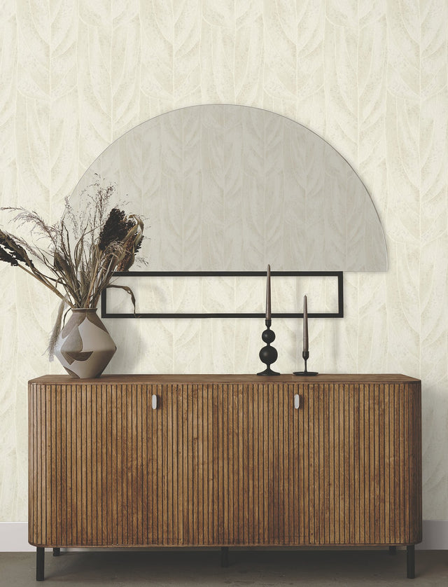 Dicot Neutral Leaf Wallpaper in Neutral with Raised Ink Botanical Pattern, Eclectic Style - York NT6143