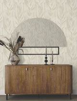 Dicot Beige Leaf Wallpaper with Raised Ink Botanical Pattern, Eclectic Style - York NT6144