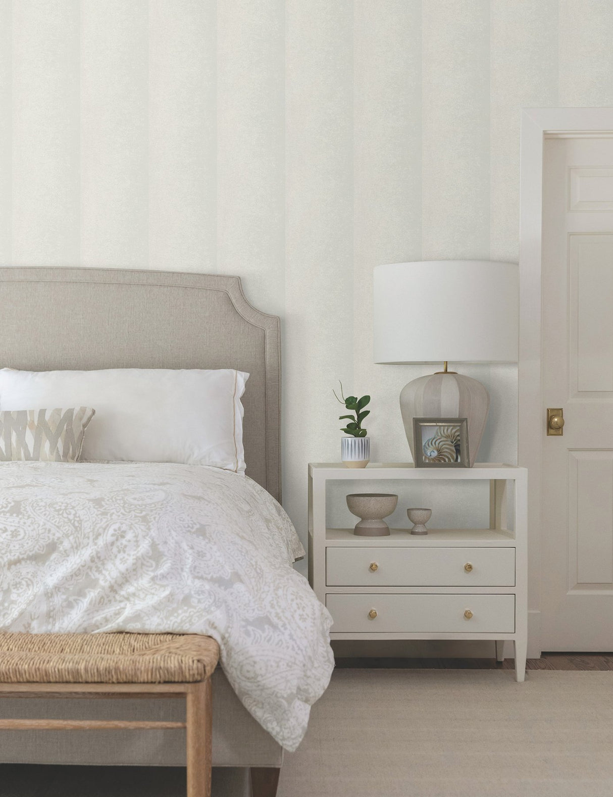 Particle Taupe Stripe Wallpaper with Traditional Stripe Pattern - York NT6161
