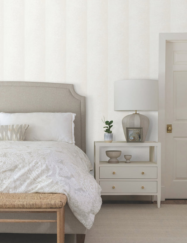 Particle Pearl Stripe Wallpaper in Pearl with Traditional Stripe Pattern - York NT6165