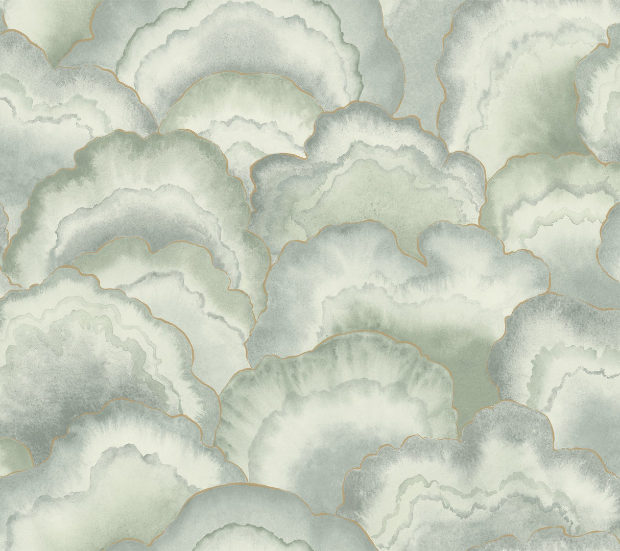 Abalone Seaglass Fans Wallpaper with Metallic Watercolor Fan Motif - York NT6181