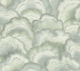 Abalone Seaglass Fans Wallpaper with Metallic Watercolor Fan Motif - York NT6181