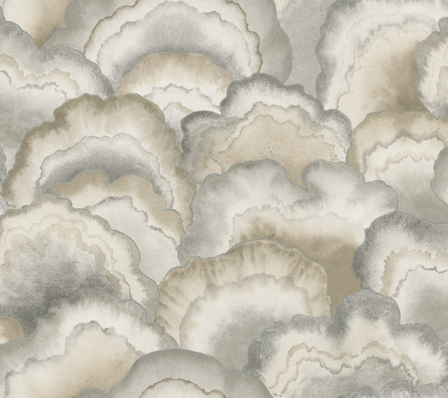 Abalone Smokey Fans Wallpaper with Metallic Bohemian Fans Pattern - York NT6183