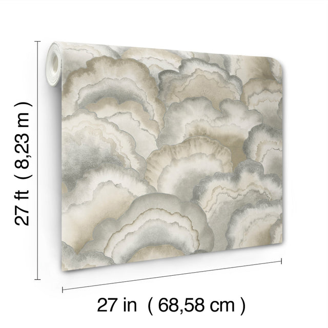 Abalone Smokey Fans Wallpaper with Metallic Bohemian Fans Pattern - York NT6183