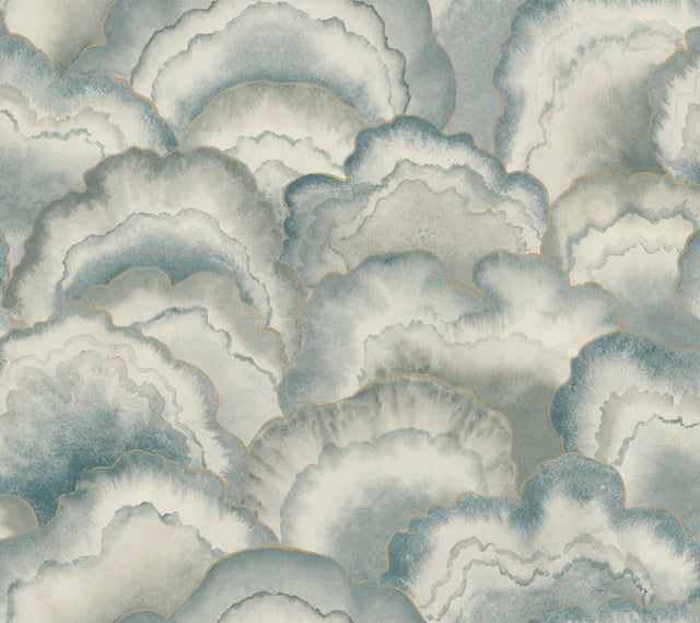 Abalone Mist Fans Misty Wallpaper with Metallic Bohemian Fans Pattern - York NT6184