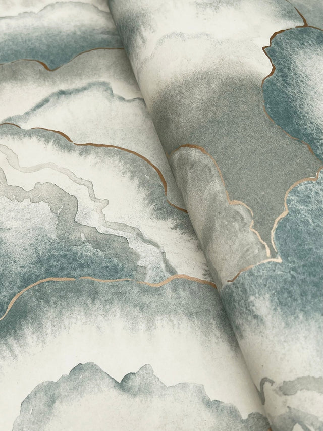 Abalone Mist Fans Misty Wallpaper with Metallic Bohemian Fans Pattern - York NT6184