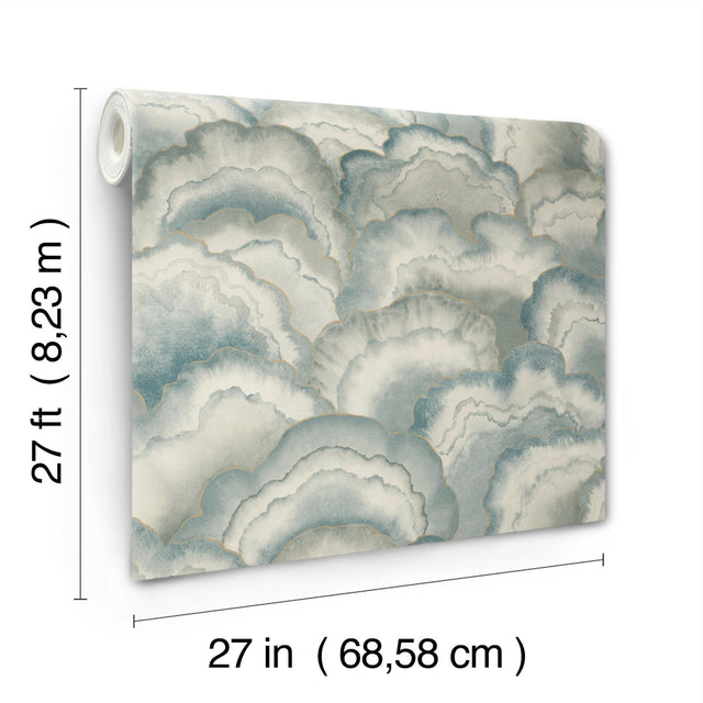 Abalone Mist Fans Misty Wallpaper with Metallic Bohemian Fans Pattern - York NT6184