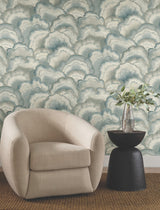 Abalone Mist Fans Misty Wallpaper with Metallic Bohemian Fans Pattern - York NT6184SAM