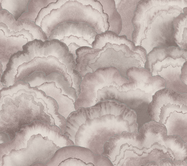 Abalone Fans Lavender Wallpaper with Metallic Transitional Bohemian Pattern - York NT6185