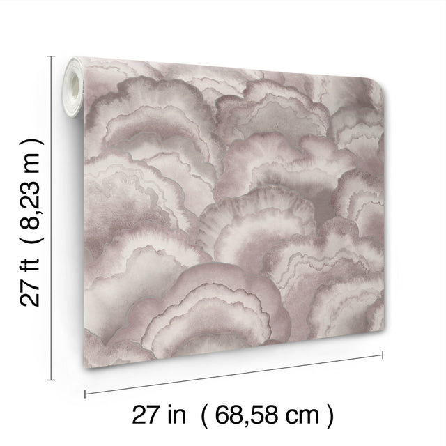 Abalone Fans Lavender Wallpaper with Metallic Transitional Bohemian Pattern - York NT6185
