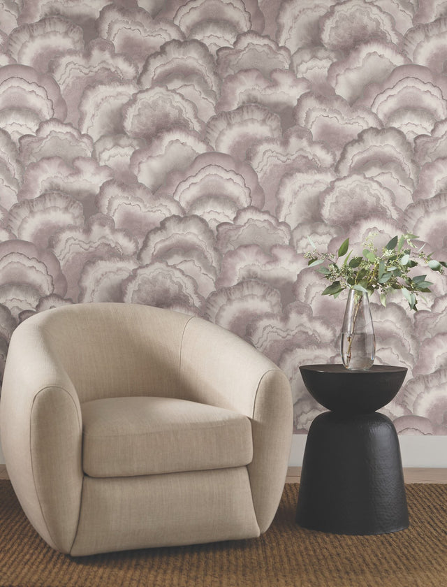 Abalone Fans Lavender Wallpaper with Metallic Transitional Bohemian Pattern - York NT6185