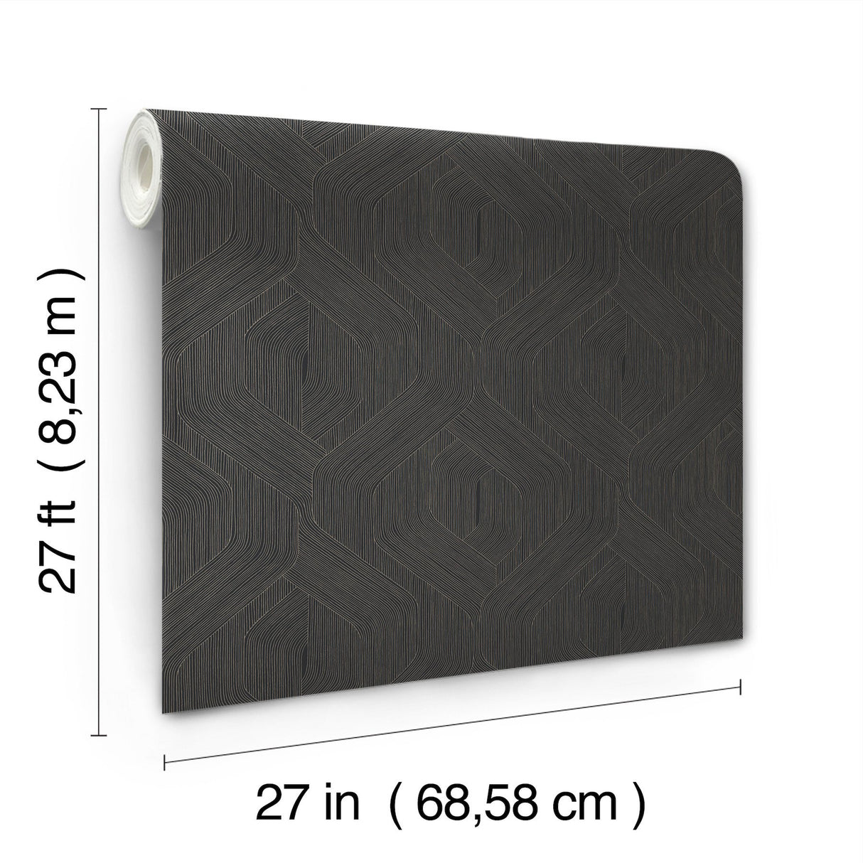 Fine Line Black Geometric Wallpaper with Raised Ink, Transitional Geometrics - York NT6192