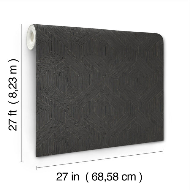 Fine Line Black Geometric Wallpaper with Raised Ink, Transitional Geometrics - York NT6192