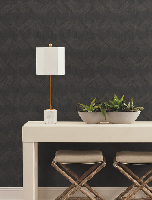 Fine Line Black Geometric Wallpaper with Raised Ink, Transitional Geometrics - York NT6192