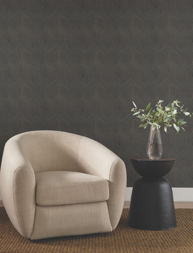 Fine Line Black Geometric Wallpaper with Raised Ink, Transitional Geometrics - York NT6192