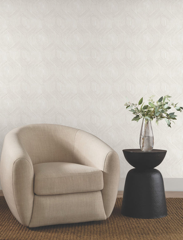 Fine Line Taupe Geometric Wallpaper with Raised Ink Texture - York NT6193