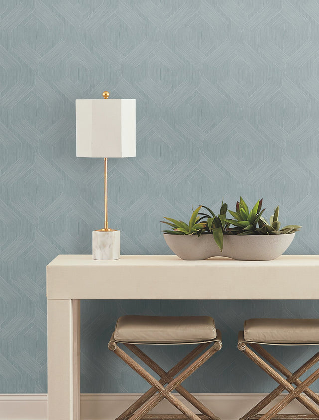 Fine Line Blue Geometric Wallpaper with Raised Ink Texture - York NT6194