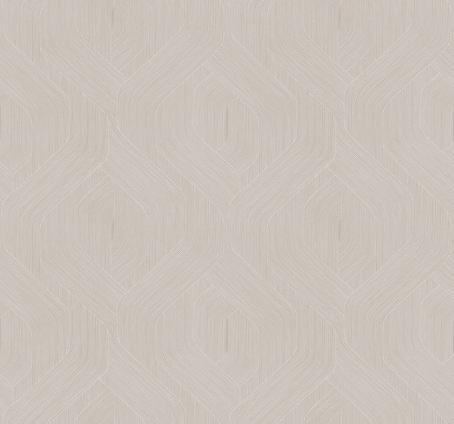 Fine Line Taupe Geometric Wallpaper with Raised Ink Transitional Pattern - York NT6195