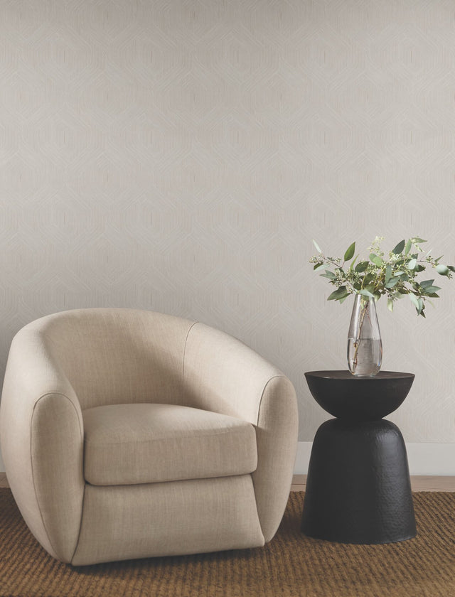 Fine Line Taupe Geometric Wallpaper with Raised Ink Transitional Pattern - York NT6195