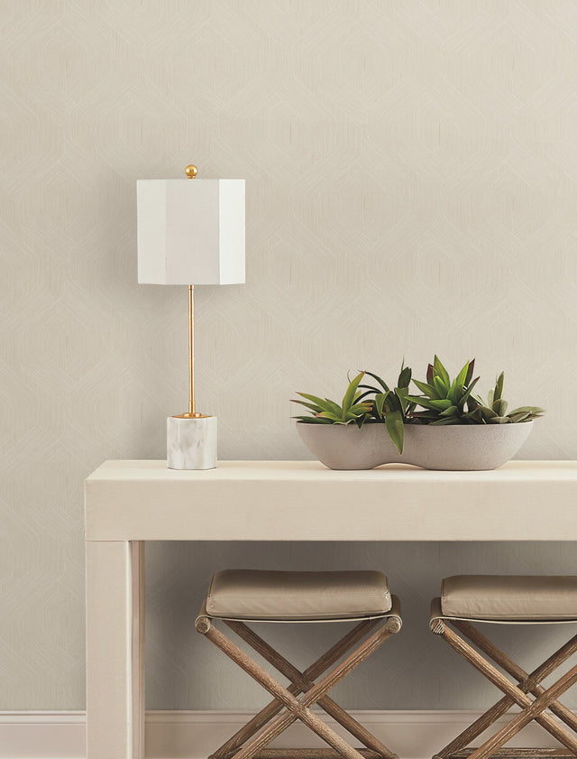 Fine Line Beige Geometric Wallpaper with Raised Ink Texture - York NT6196