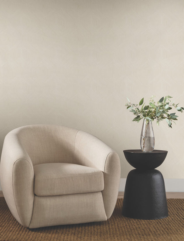 Fine Line Beige Geometric Wallpaper with Raised Ink Texture - York NT6196