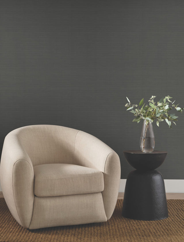 Quiet Vista Ebony Faux Grasscloth Wallpaper - York NT6203N