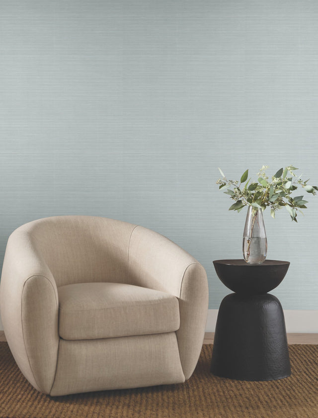 Quiet Vista Mist Blue Faux Grasscloth Traditional Wallpaper - York NT6205N