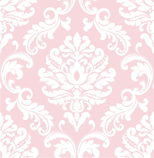 Ariel Pink Peel & Stick Wallpaper with Damask Motif - NuWallpaper NU1397